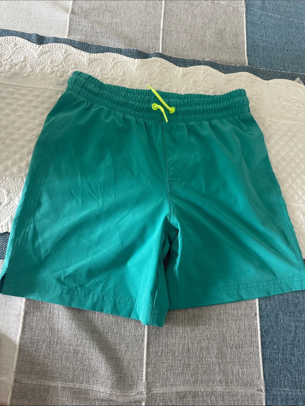 Old Navy Teal Swim Trunks with Neon Yellow Drawstring boys size 10